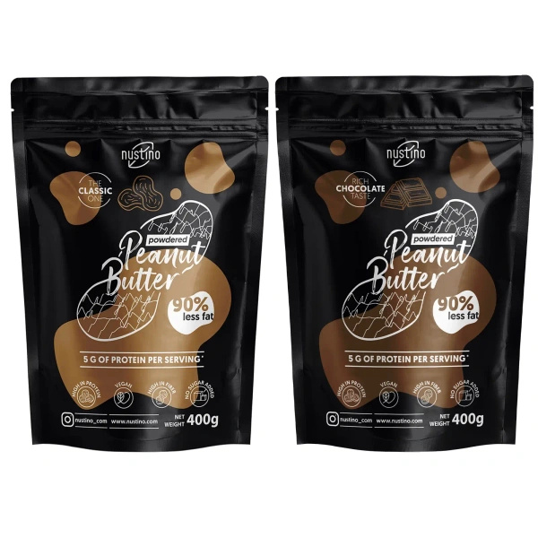 Set di burro di arachidi in polvere Nustino: Classic + Chocolate 2x400g