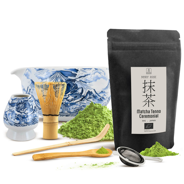 Set cerimoniale per preparare il tè matcha: matcha BIO giapponese 30g + accessori