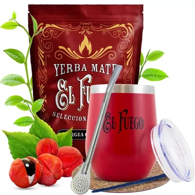 Set di Yerba Mate El Fuego Energia Guarana 500g 0,5kg + TermoLid + Bombilla