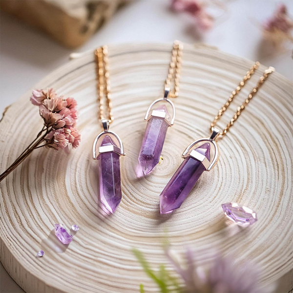 Ciondolo con ametista in sacchetto + catena