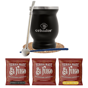 Set di Yerba Mate: campioni El Fuego 3x50g + TermoMate + Bombilla