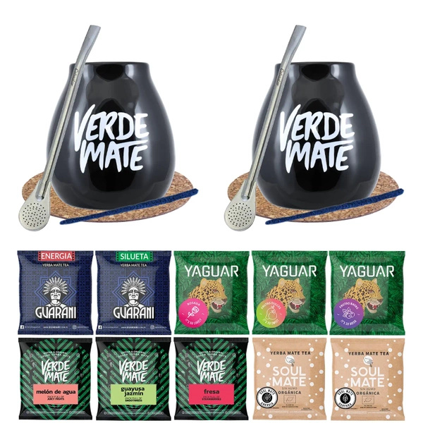 Set doppio Yerba Mate Gourd Bombilla 10x50g
