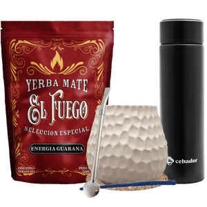 Set di Yerba Mate: El Fuego 500g + Thermos LED + Tazza di mate + Bombilla
