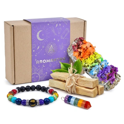 Set regalo esoterico dei 7 chakra: incenso naturale + ciondolo + braccialetto