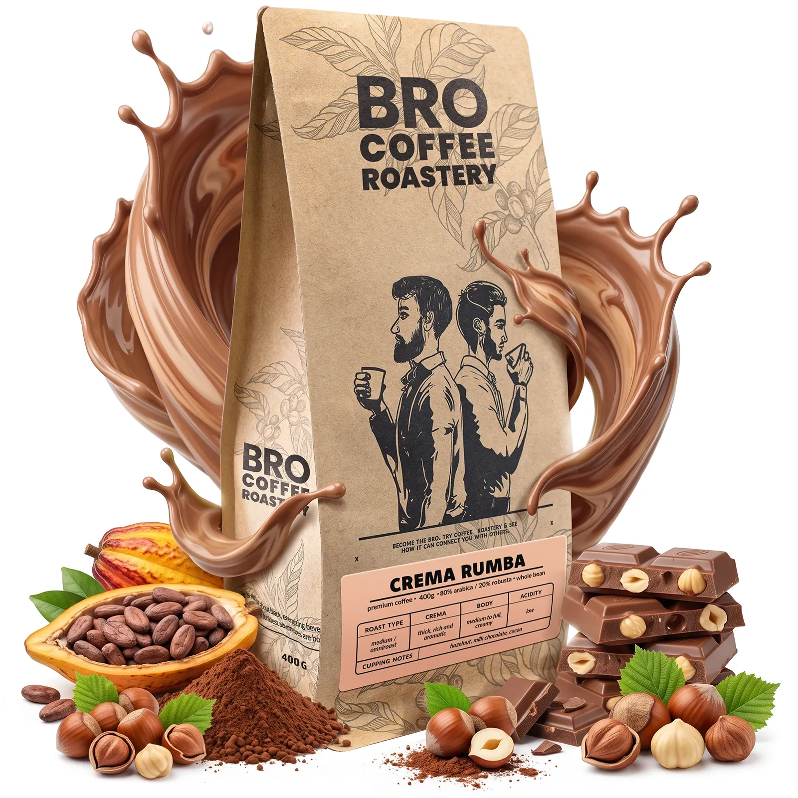 Bro Coffee Roastery Crema Rumba - caffè in grani interi 80% arabica 20% robusta