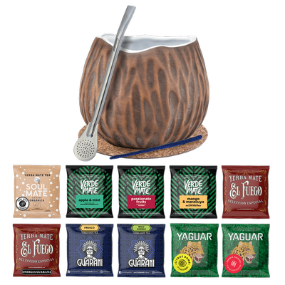 Yerba Mate Set 10x50g Calabash Coconut Bombilla 500g