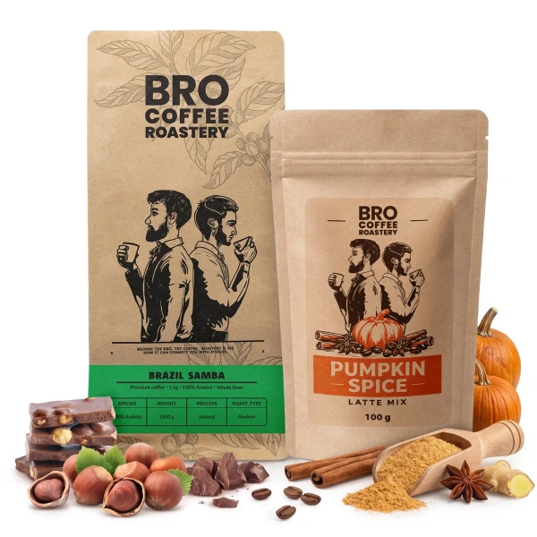 Set per Pumpkin Spice Latte: caffè Bro Coffee Roastery Brazil Samba 1kg + Pumpkin Spice Latte Mix 100g