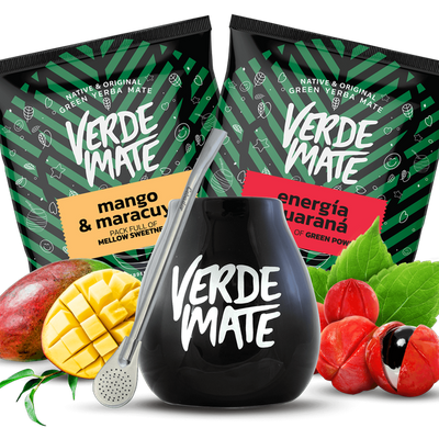 Yerba Mate Verde Guaranà BIG calabash Set Bombilla