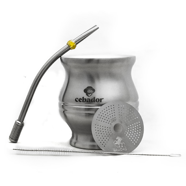 TermoColador - tazza di mate + colino + bombilla - argento