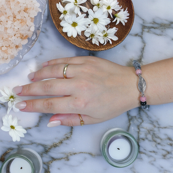 Bracciale Mala con rodonite e quarzo fumé
