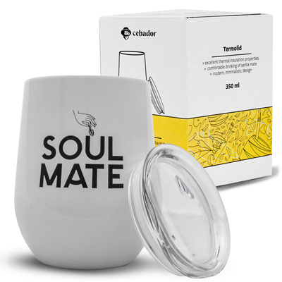 TermoLid – tazza termica per yerba mate con coperchio – Soul Mate (bianca) – 350 ml