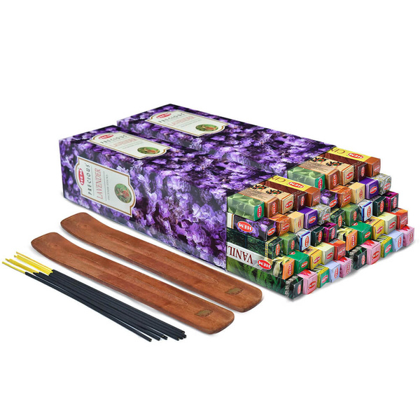 2x Set di bastoncini d'incenso HEM + 2x supporto in legno