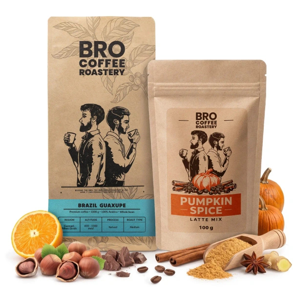 Set per Pumpkin Spice Latte: caffè Bro Coffee Roastery Brazil Guaxupe 1kg + Pumpkin Spice Latte Mix 100g