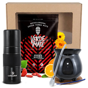 Set regalo di Yerba Mate: Verde Mate Energía Guaraná 0,4kg + Yerbomos X + Tazza di mate + Bombilla