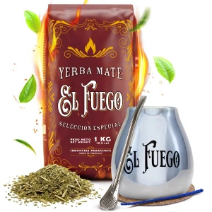 Set di Yerba Mate: El Fuego Elaborada 1kg + Tazza di mate + Bombilla