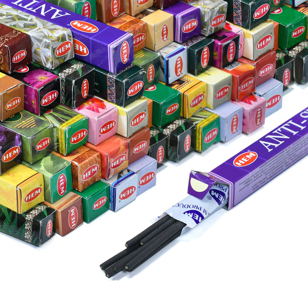 2x Set di bastoncini d'incenso HEM + 2x supporto in legno