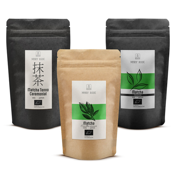 Set di 3 tè matcha biologici dal Giappone: cerimoniale + premium + culinario