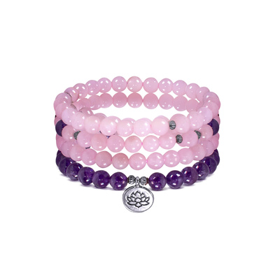 Bracciale Mala con ametista e quarzo rosa – Lotus Flower