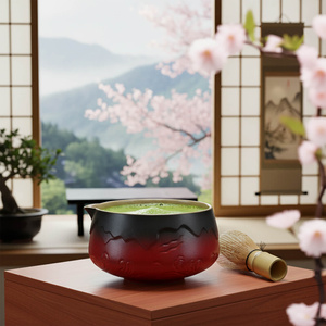 Matchawan – Ciotola Matcha in ceramica con beccuccio – Mountain (rosso)