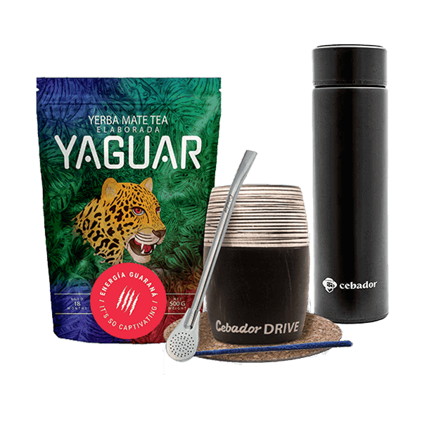 Set di Yerba Mate Yaguar Energy Calabash Drive Thermos 0,5