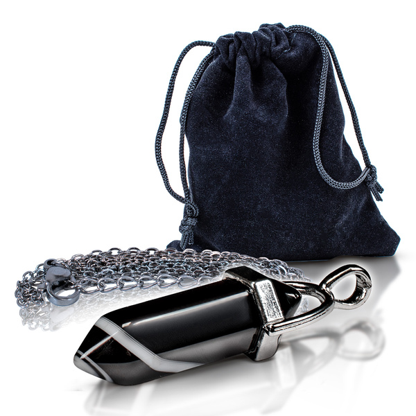 Ciondolo con agata nera in sacchetto + catena