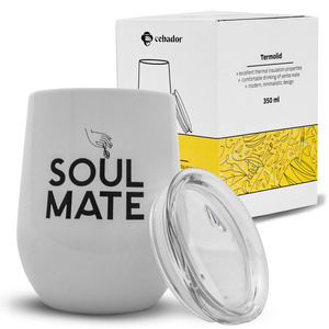 TermoLid – tazza termica per yerba mate con coperchio – Soul Mate (bianca) – 350 ml