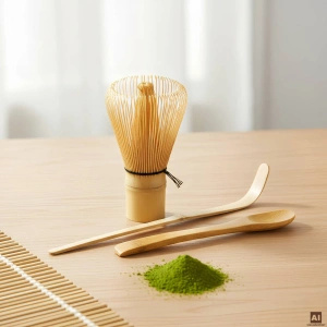 Set di accessori per il tè matcha in bambù: frusta chasen + paletta chashaku + cucchiaino