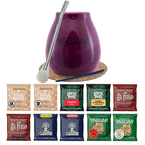 Yerba Mate starter kit calabash Bombilla 10x50g