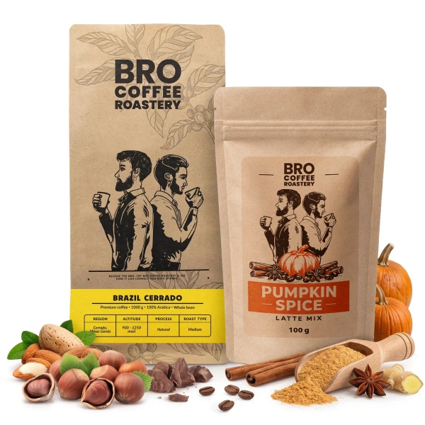 Set per Pumpkin Spice Latte: caffè Bro Coffee Roastery Brazil Cerrado 1kg + Pumpkin Spice Latte Mix 100g