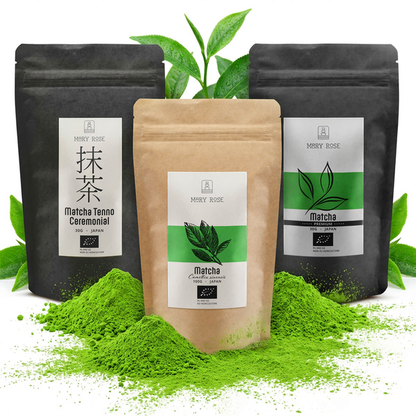 Set di 3 tè matcha biologici dal Giappone: cerimoniale + premium + culinario