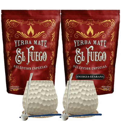 Set iniziale per due Yerba Mate El Fuego 2×500 g + 2× Zucca di Mate + 2× Bombilla