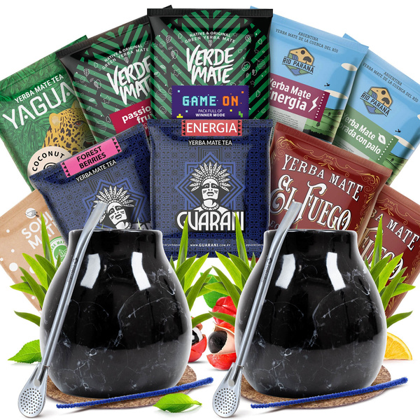 Set di Yerba Mate per Due: campioni 10x50g + 2x Tazza di mate + 2x Bombilla